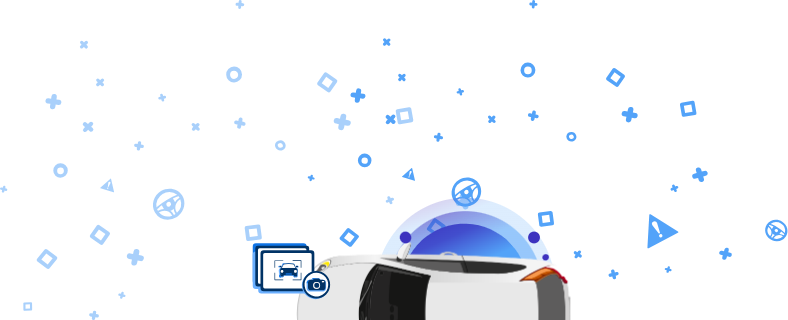 Uma imagem que apresenta um carro danificado com um ícone de câmara e um ícone de carro, sobre um fundo azul com elementos decorativos. Uma imagem que apresenta um carro danificado com um ícone de câmara e um ícone de carro, sobre um fundo azul com elementos decorativos.
