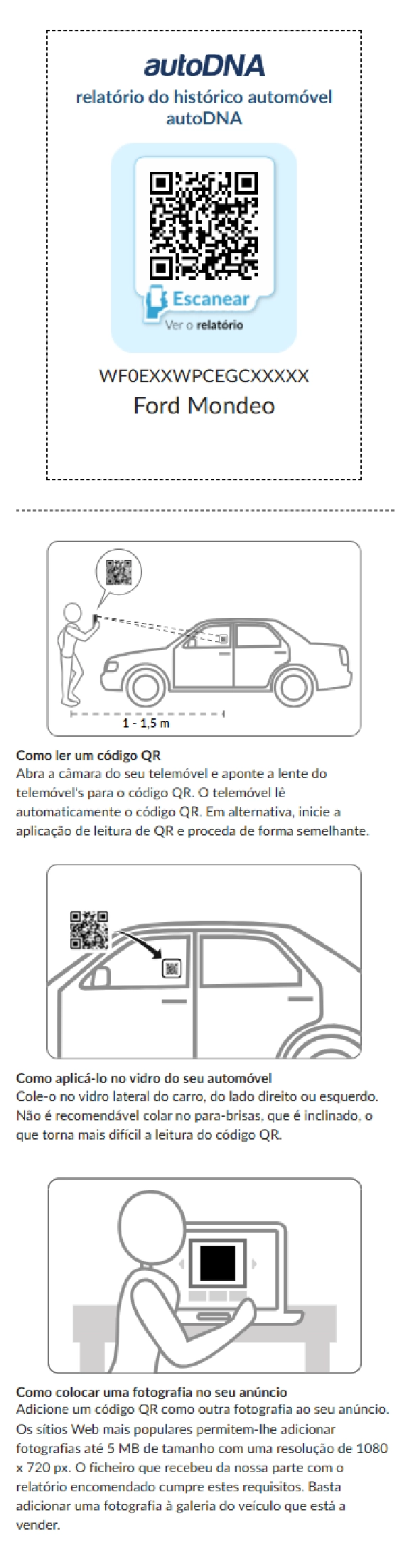 Relatório do Histórico Automóvel autoDNA - Código QR