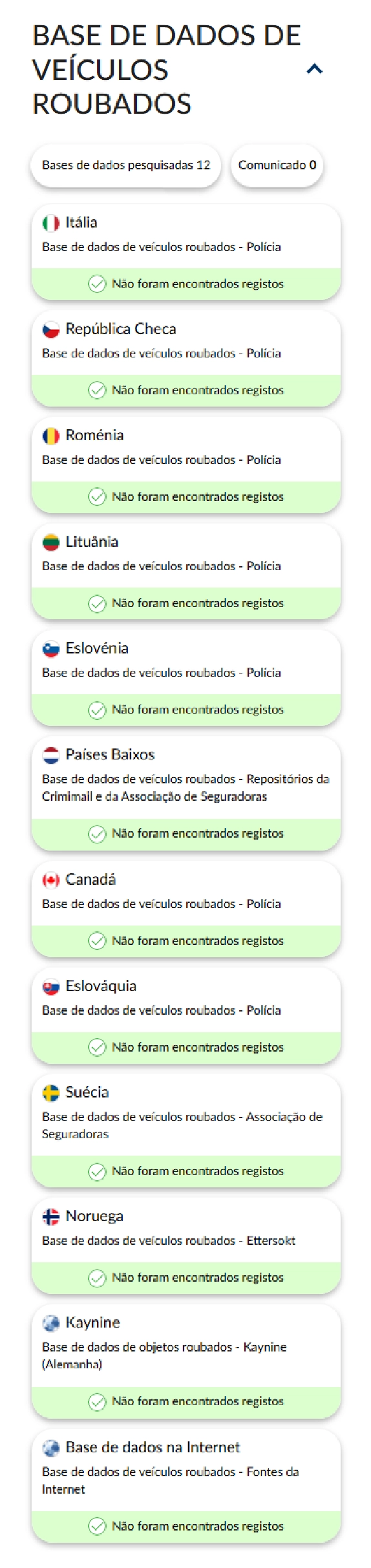 Relatório do Histórico Automóvel autoDNA - base de dados de veículos roubados