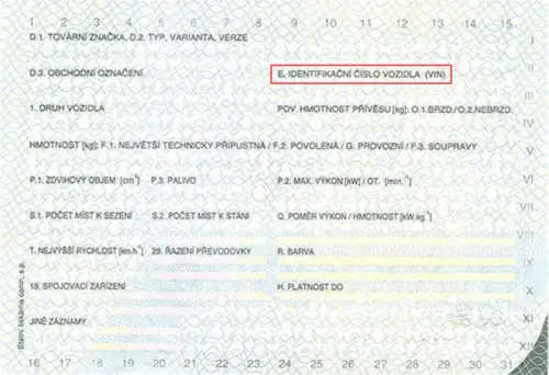 Onde encontrar o número VIN no documento único checo - foto de pré-visualização