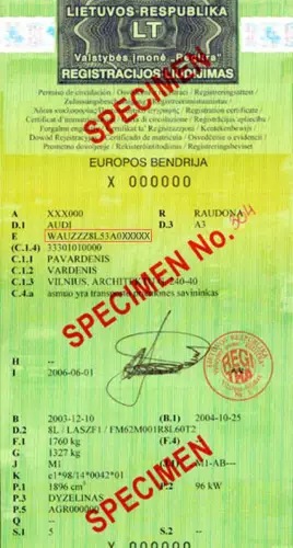 Onde encontrar o número VIN no documento único lituano - foto de pré-visualização