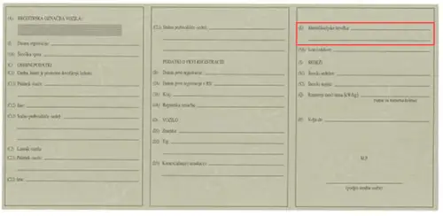Onde encontrar o número VIN no documento único esloveno - foto de pré-visualização